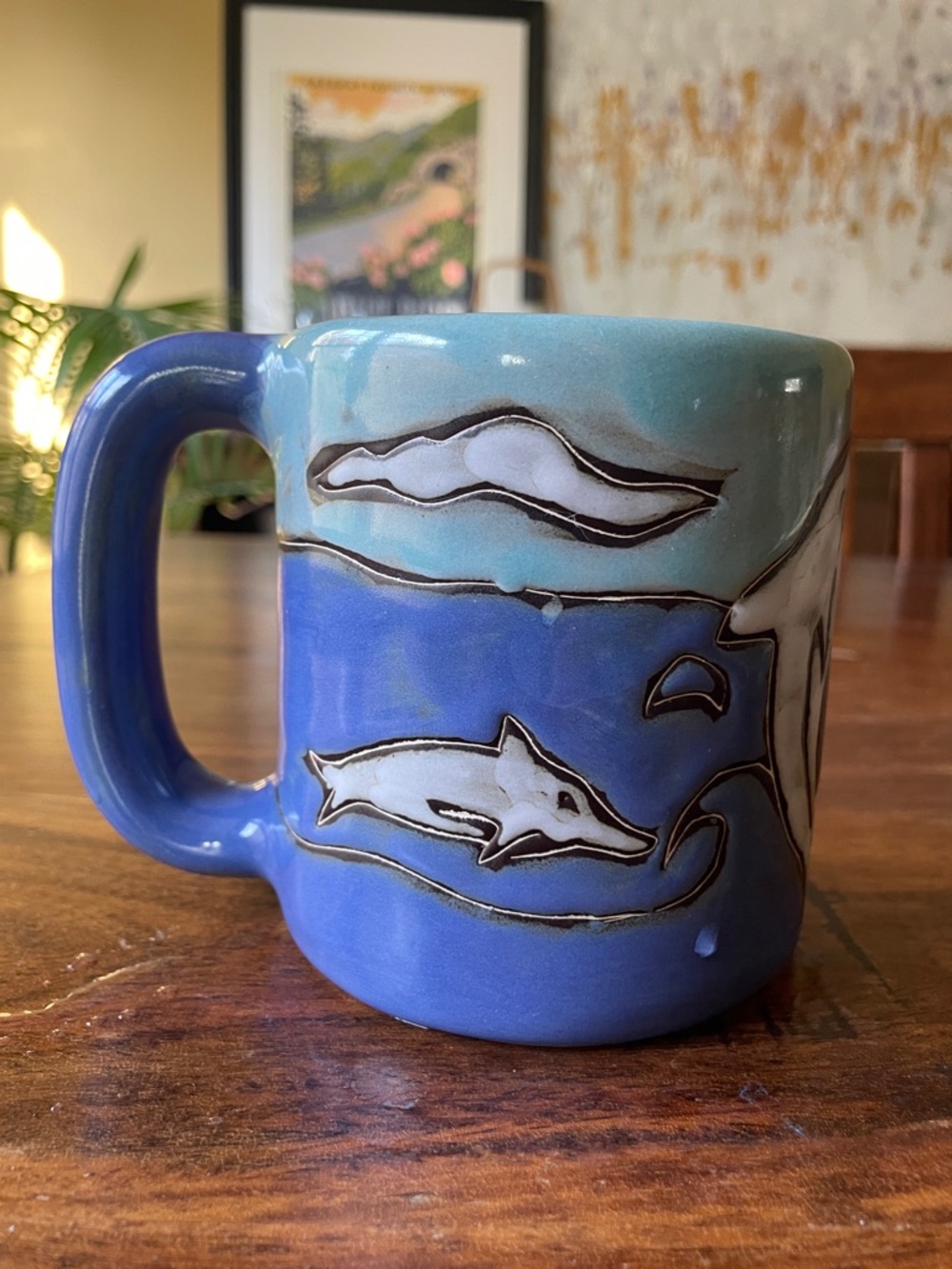 MARA MEXICO Dolphin Large Coffee Mug Cup - Aqua Ocean Blue Brown